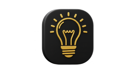 3d Golden Lightbulb Idea Symbol of Innovation on Black Background