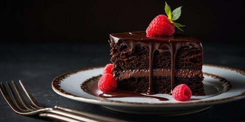 Chocolate cake with strawberries
