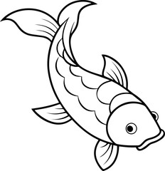 Koi Fish black outline vector and illustration, coloring book page