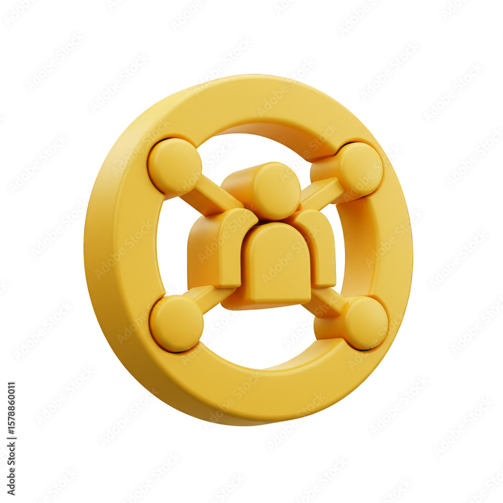 Poster 3d golden network connection hub with transparent background render