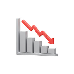 3D Illustration Declining Graph with Red Arrow Showing Downward Trend