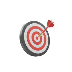 3D Illustration of a Dart Hitting Red Target Bullseye on Transparent