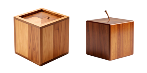 An isolated wooden box or crate on a white background acts as an empty storage container