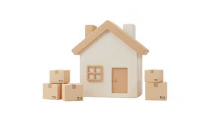 3D House with Boxes Moving Concept for Home Relocation Package