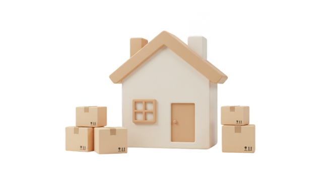 3D House with Boxes Moving Concept for Home Relocation Package