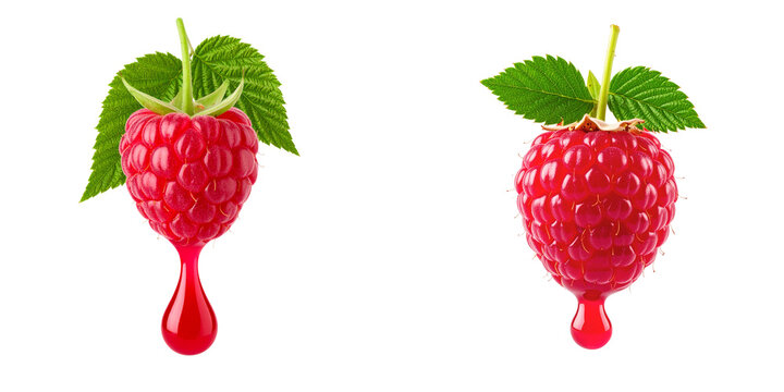 Fresh, ripe red strawberries and raspberries on a white background