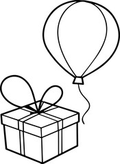 Giftbox with  Balloon black outline vector and illustration, coloring book page