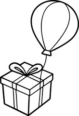 Giftbox with  Balloon black outline vector and illustration, coloring book page
