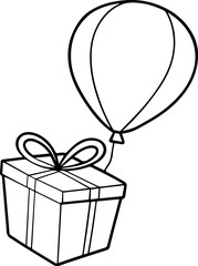 Giftbox with  Balloon black outline vector and illustration, coloring book page