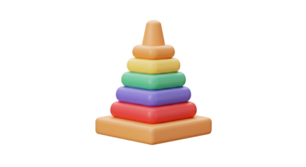 3D Illustration Colorful Stacked Rings Pyramid Toy Rings For Kids Game