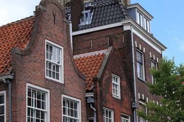 Delft Oude Langendijk Old Brick House Facades Close Up, Netherlands