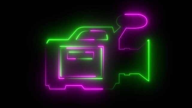 Video camera icon neon fire green purple color animation black background