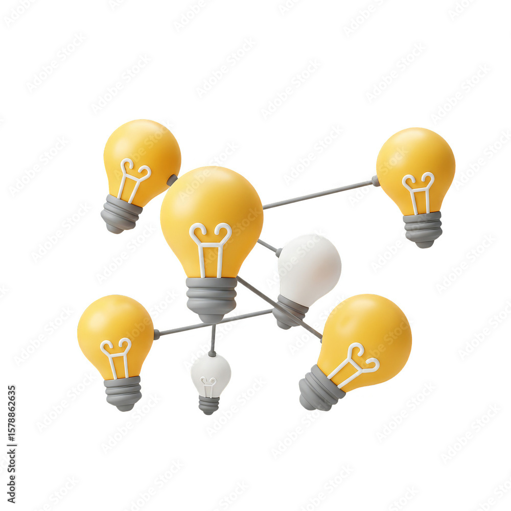Poster 3d lightbulb network idea connection innovation on transparent background