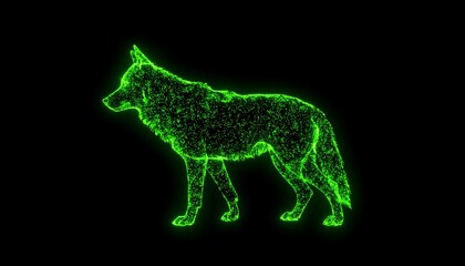 Green digital wolf outline