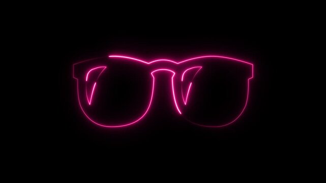 Glowing neon line sunglasses animation with dark screen.