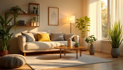Fototapeta premium Cozy and Bright Living Room Interior Design