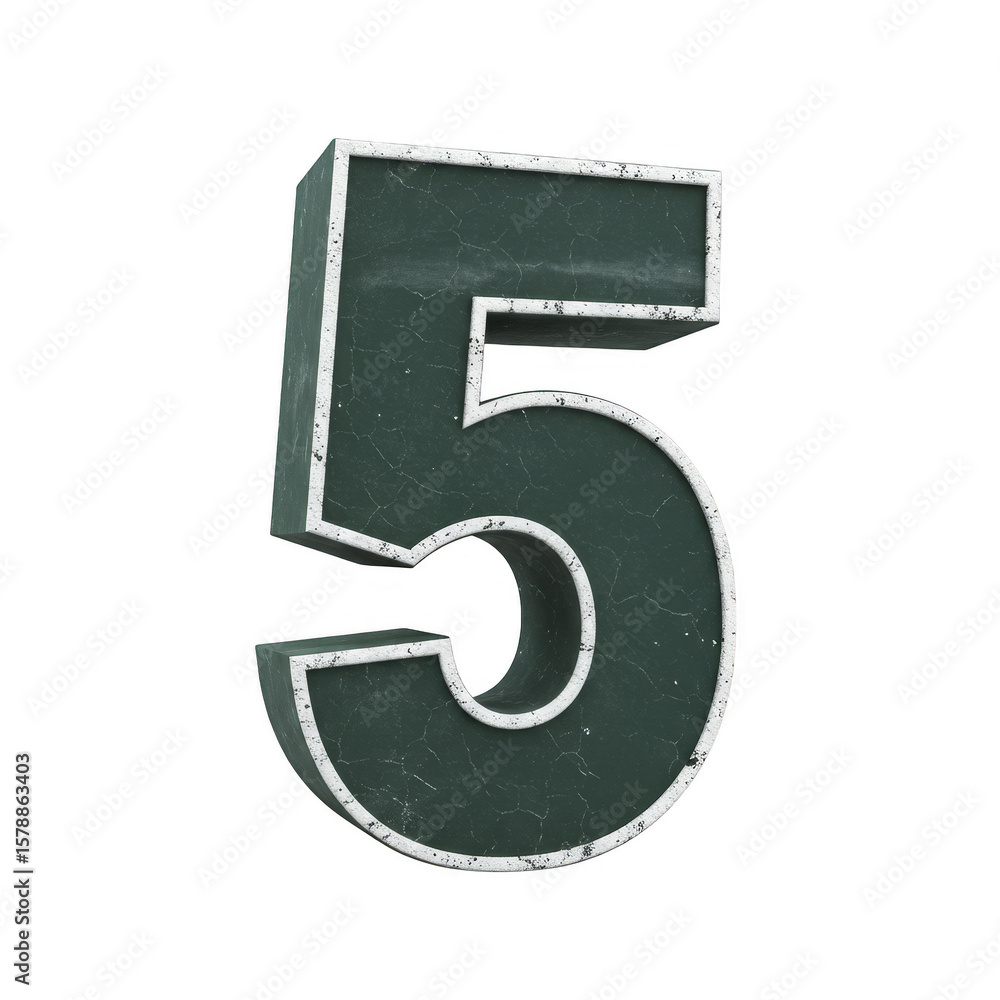 Poster 3d number five digit render typography on transparent background