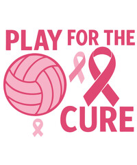 Play for the Cure Volleyball Pink Ribbon Breast Cancer Awareness Design – Sports Fundraising and Support Illustration and transparent background