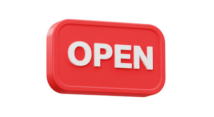 3D Open Sign Red and White Isolated Transparent Background