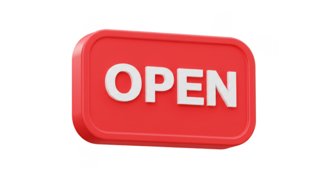 3D Open Sign Red and White Isolated Transparent Background