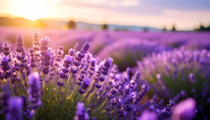 Fototapeta premium Vibrant lavender flowers basking in the warm summer sunlight beautiful