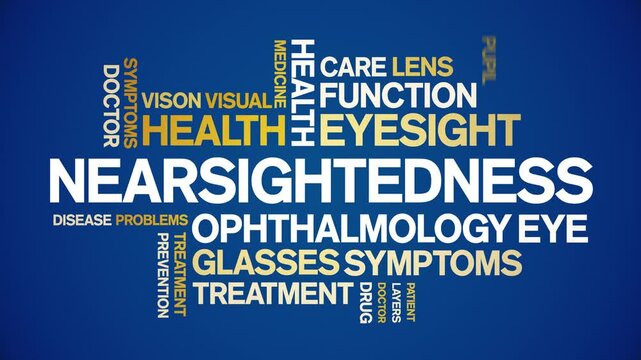 Nearsightedness animated word cloud-text design animation tag kinetic typography seamless loop.