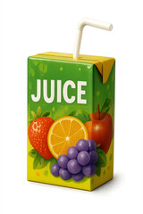 Small juice carton with drinking straw on transparent background