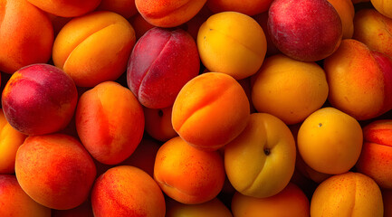Bright and juicy apricots showcase various shades of orange and red, inviting shoppers at a bustling summer market