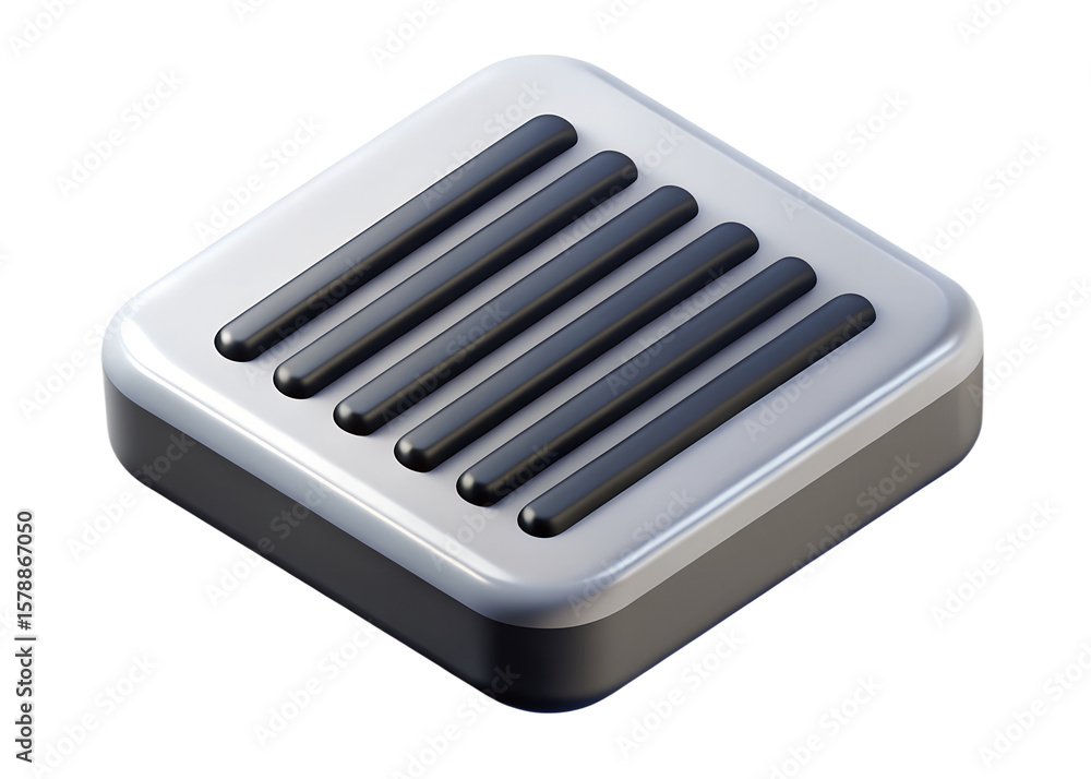 Poster a minimalist 3d isometric icon representing a stack of parallel bars or lines on a smooth white surf