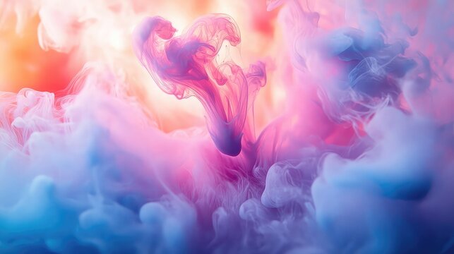 Ink in water with flowing organic motion, colorful plumes, surreal fluid dynamics, abstract swirls, dreamlike transitions, and high-resolution visuals for artistic digital compositions.