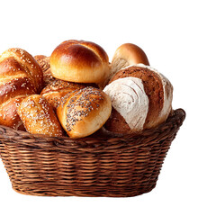 Fresh baked bread rolls loafs in basket bakery products food photography still life delicious carbs carbs diet 100