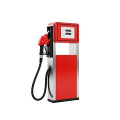 Modern gasoline pump with red nozzle isolated on transparent background
