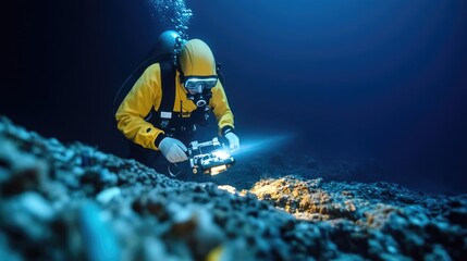 Submerged diver working underwater