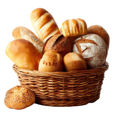Fresh baked bread basket loafs bakery assortment sourdough baguette rolls delicious food carbs wheat flour 100