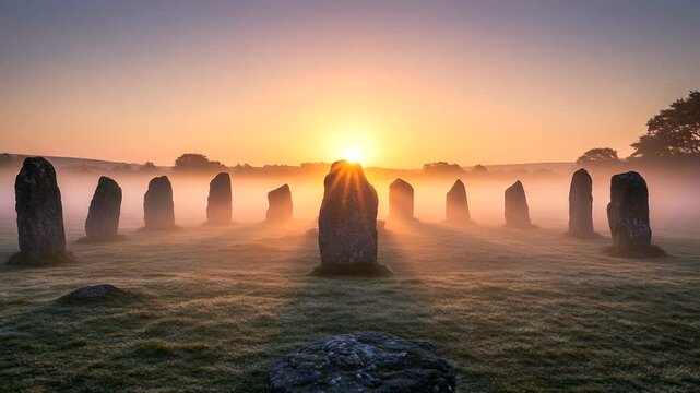 Mystical Sunrise at the Stone Circle: Ancient Rituals and Breathtaking Landscape Scenery