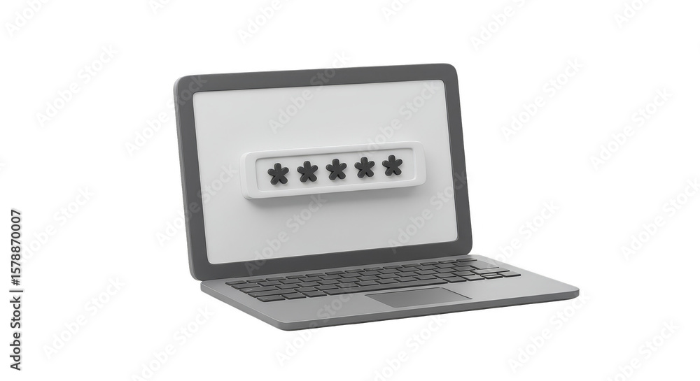 Poster 3d laptop with password field cyber security data protection
