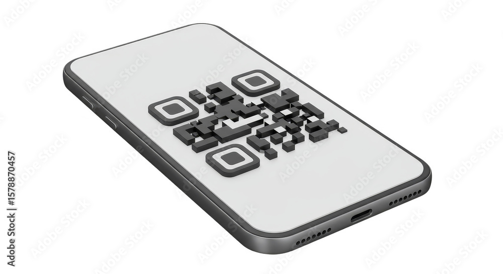 Poster 3d qr code isometric smartphone isolated for easy mobile scanning