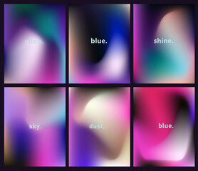 Abstract vector backgrounds in modern gradient style, featuring soft, blurred shapes with green, pink, blue, and purple colors. The minimal and dreamy look creates a calm and contemporary visual mood.