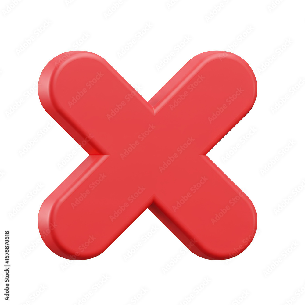 Poster 3d red cross mark icon symbol delete transparent background