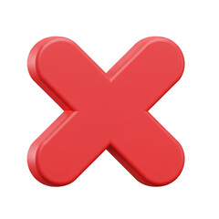 Obraz premium 3D Red Cross Mark Icon Symbol Delete Transparent Background