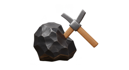 3D Ore with Pickaxe for Mining Metal Resources Transparent Background