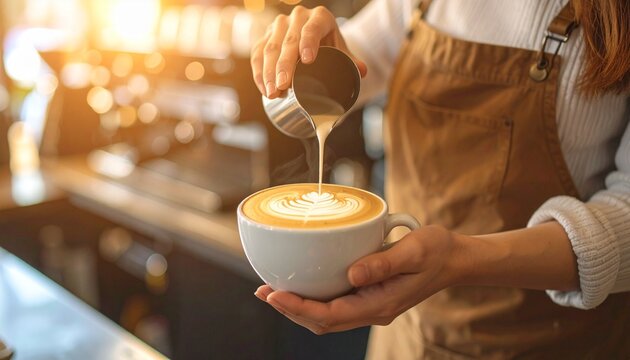 Barista making coffe art