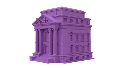 3D Pixel Purple Bank Building Isometric Architecture Transparent