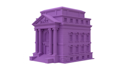 3D Pixel Purple Bank Building Isometric Architecture Transparent