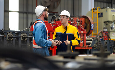 Blueprint plan construction architecture. Professional Mechanical Engineer team Working at Metal...