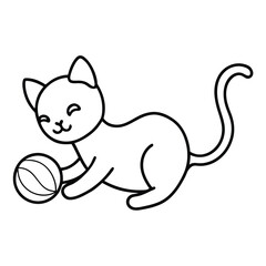Charming line art illustration of a playful kitten with a ball