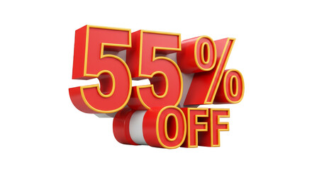 3D Red 55 Percent Off Discount Sale Promotion Transparent Background