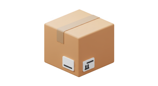 3D Render Brown Cardboard Box Package Shipping on Transparent Background