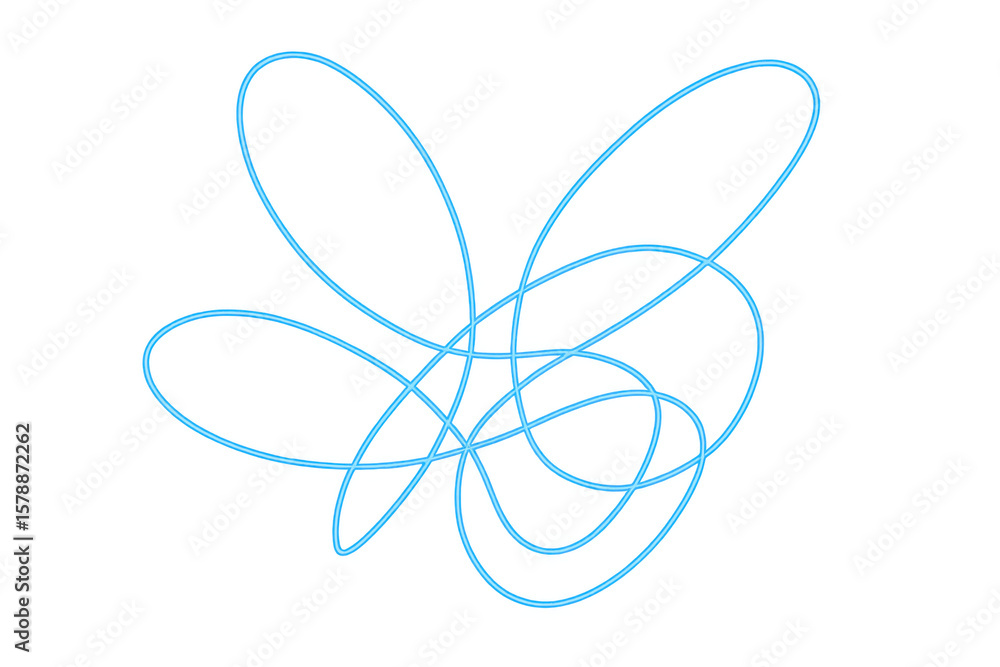 Poster light blue neon glowing intertwined lines creating an abstract design on a transparent background