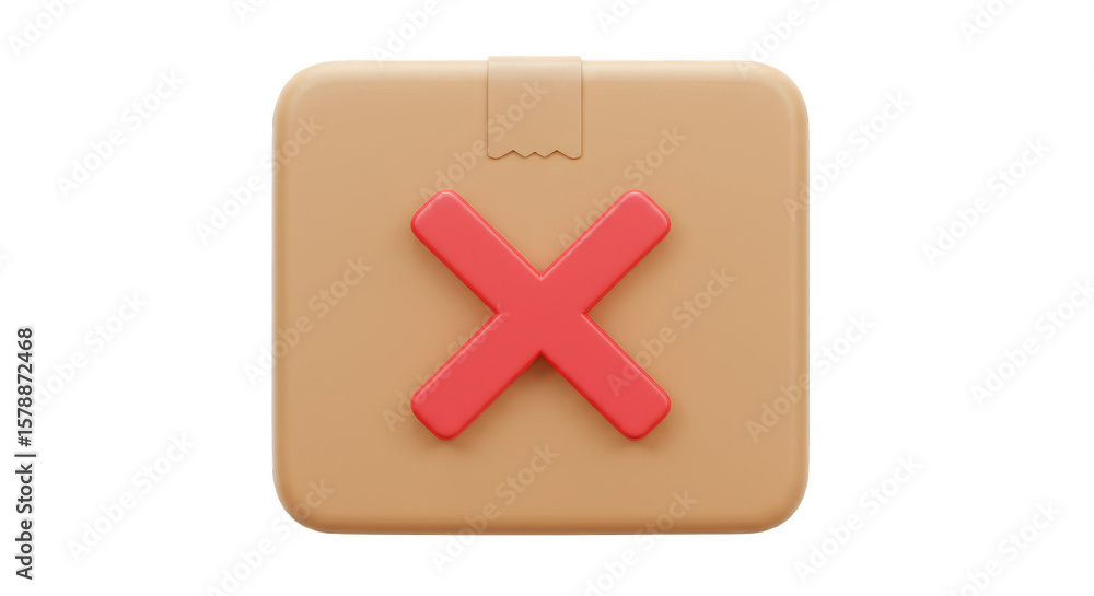 Poster 3d render box with red cross mark cancel incorrect symbol sign